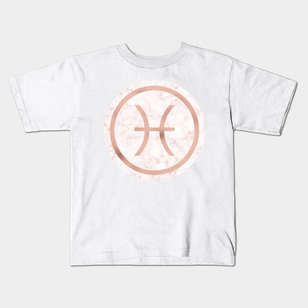 Rose Gold Marble Zodiac - Pisces Kids T-Shirt by BiscuitSnack